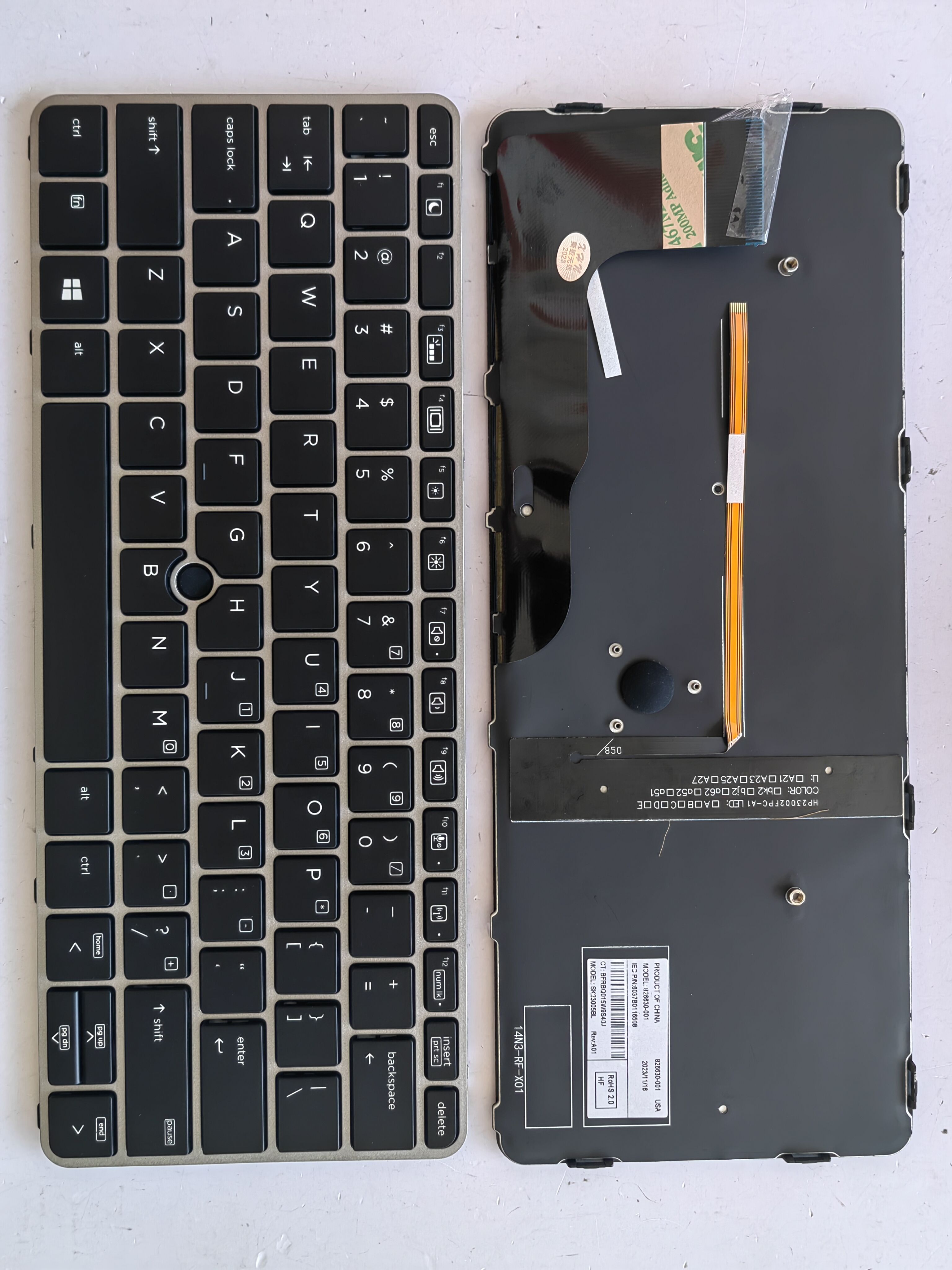 Picture of New Replacement Laptop Keyboard For HP 820G3/SK quality/820G4/725G3 SILVER FRAME BLACK With hole Backlit (OEM) US Layout